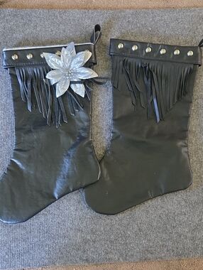 Vintage Mustang Black Fringe Leather Christmas Stockings